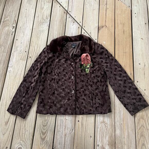 Spanner Women's Vegan Fur Retro Style Jacket Brown Size L. NEW - Picture 1 of 10